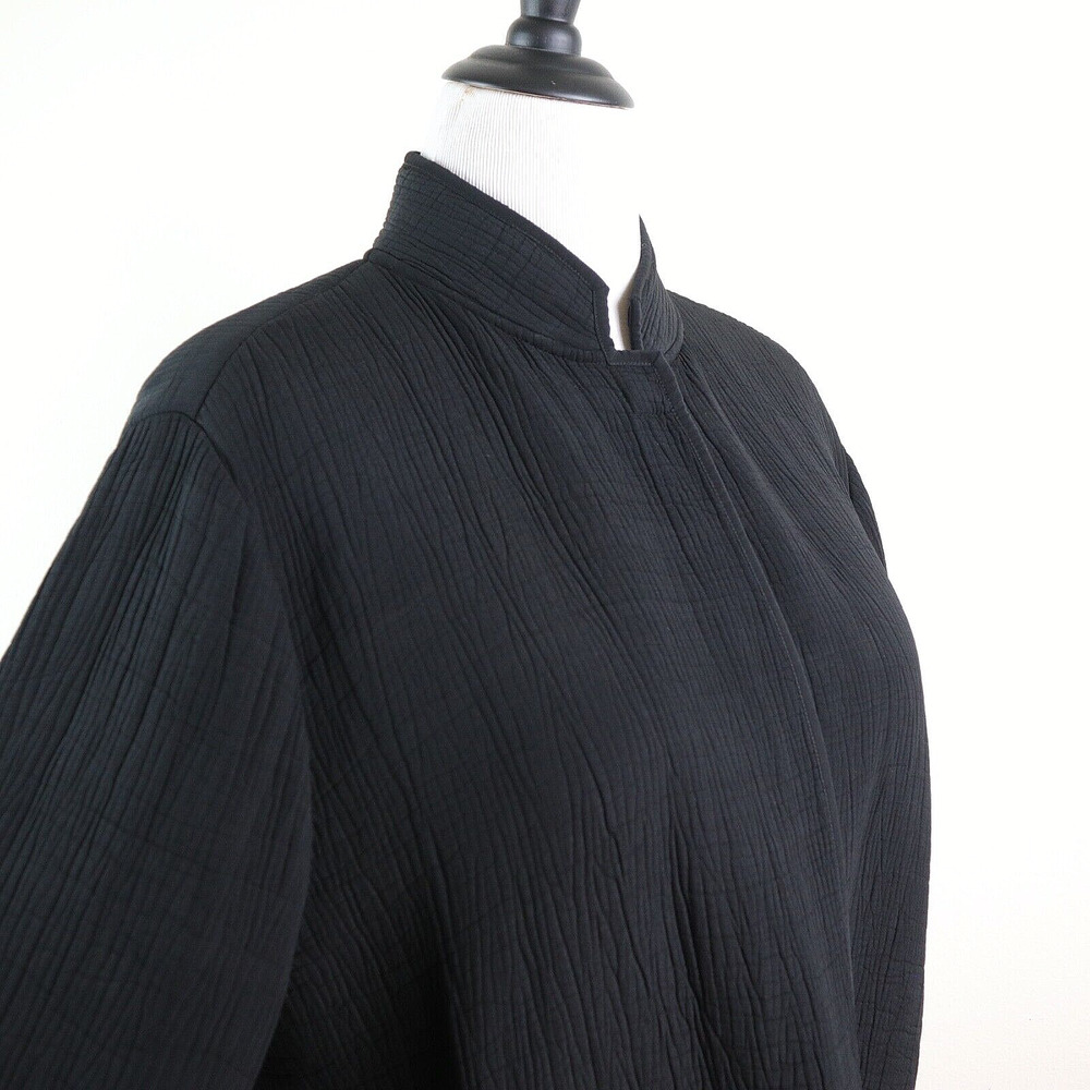 Eileen Fisher Size L Silk Crinkle Sponge Jacket Mandarin Collar Black - Picture 6 of 10